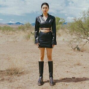 V Waist Vegan Leather Mini Skirt